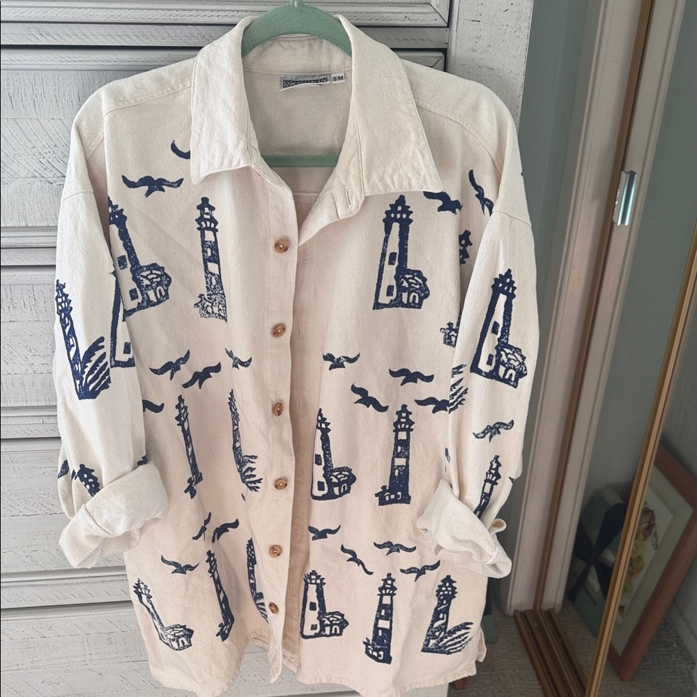 Taylor Cream and Blue Button Down Shirt